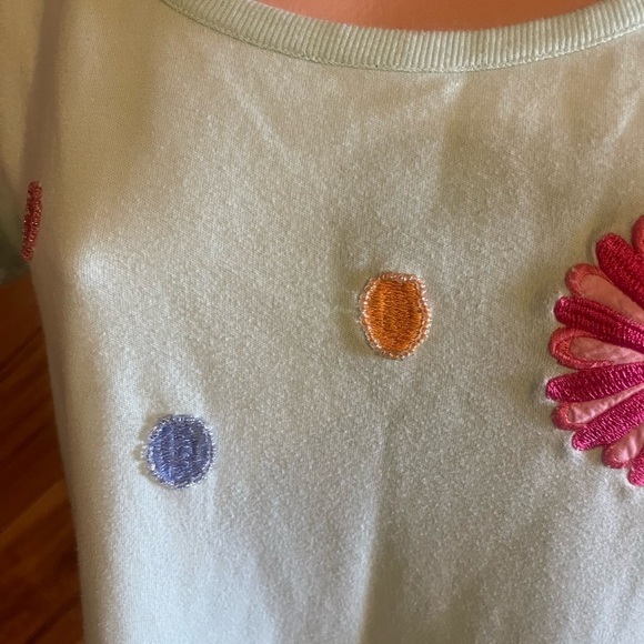 Vintage 90s Michael Simon Lite Medium Beaded T-Shirt Dress Turquoise Floral Midi - Picture 10 of 12